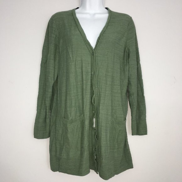 torrid Sweaters - Torrid Womens 1X Plus Green Cotton Blend Long Sleeve Pockets Button Up Cardigan